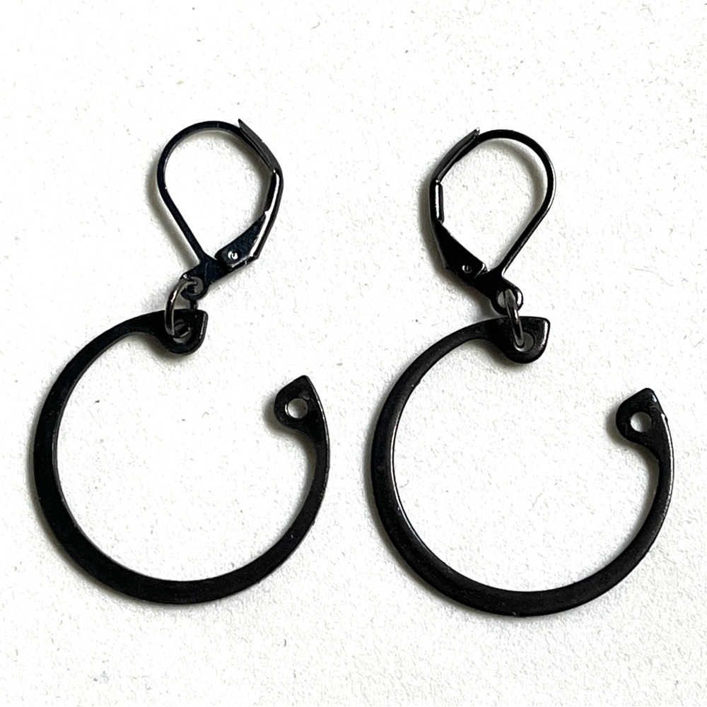 Elegant Black Hoop Earrings with lever back closure. New.